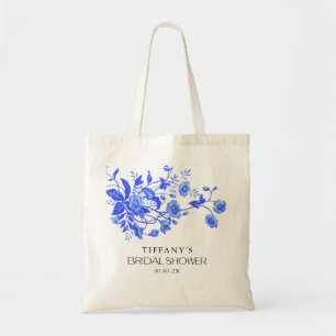 Vintage French Toile Blue Floral Bridal Shower Tote Bag