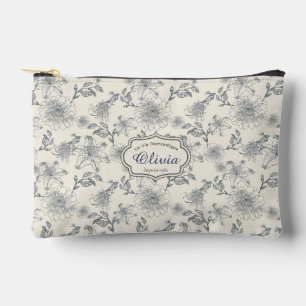 Vintage French Toile Botanical Bird Personalised  Accessory Pouch