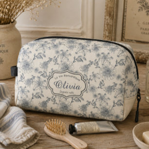 Vintage French Toile Botanical Bird Personalised  Dopp Kit