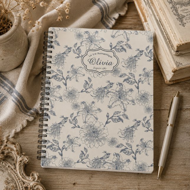 Vintage French Toile Botanical Bird Personalised  Notebook (Creator Uploaded)