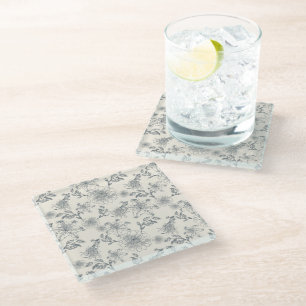 Vintage French Toile Botanical Bird Rustic Country Glass Coaster