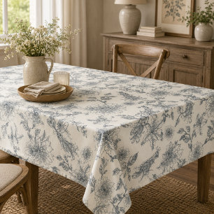 Vintage French Toile Botanical Bird Rustic Country Tablecloth