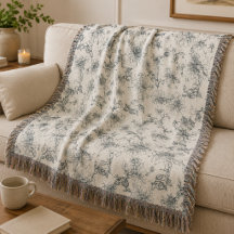 Vintage French Toile Botanical Bird Rustic Country