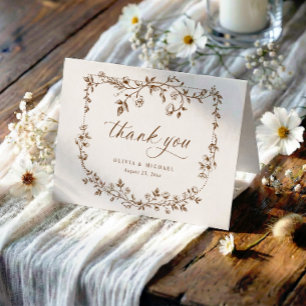 Vintage French Toile Brown Cream Photo Wedding Thank You Card