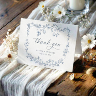 Vintage French Toile Dusty Blue Photo Wedding Thank You Card