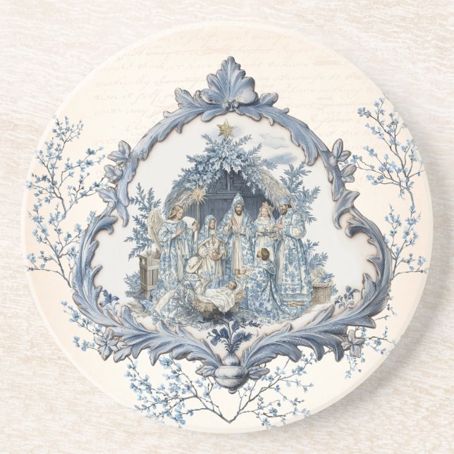 Vintage French Toile | Nativity  Coaster (Front)
