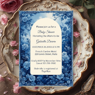 Vintage French Toile Parisian Indigo Baby Shower  Invitation