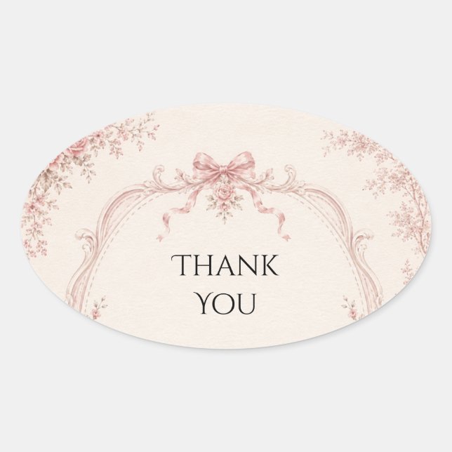 Vintage French Toile Pink Bow Wedding Sticker (Front)