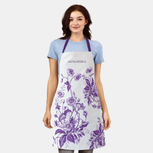 Vintage French Toile Purple Floral Bridal Shower Apron