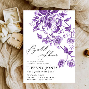Vintage French Toile Purple Floral Bridal Shower Invitation