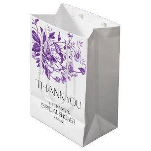 Vintage French Toile Purple Floral Bridal Shower Medium Gift Bag