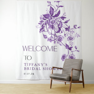 Vintage French Toile Purple Floral Bridal Shower  Tapestry