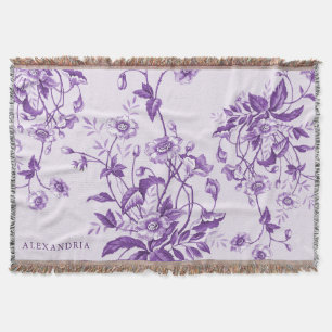 Vintage French Toile Purple Personalised Throw Blanket