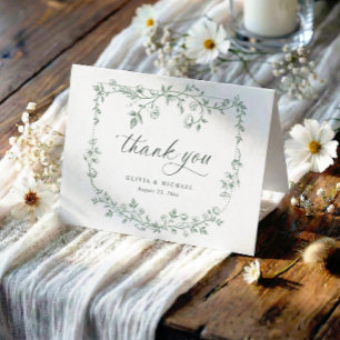 Vintage French Toile Sage Green Photo Wedding Thank You Card