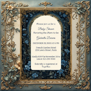Vintage French Toile Soft Blue Baby Shower Luxury  Invitation
