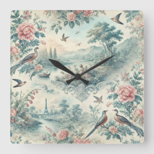 Vintage french toile square wall clock
