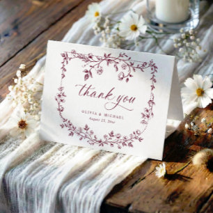 Vintage French Toile Wine Red Photo Wedding Thank You Card