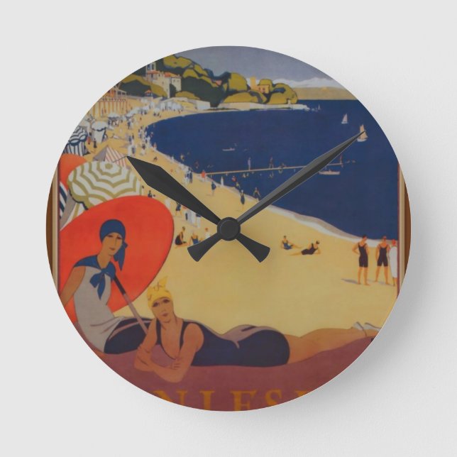 Vintage French Travel Advertisement Round Clock (Front)