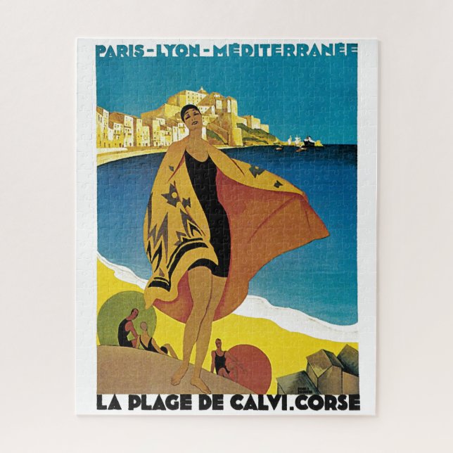 Vintage French Travel Art Painting Illustration Jigsaw Puzzle (Vertical)