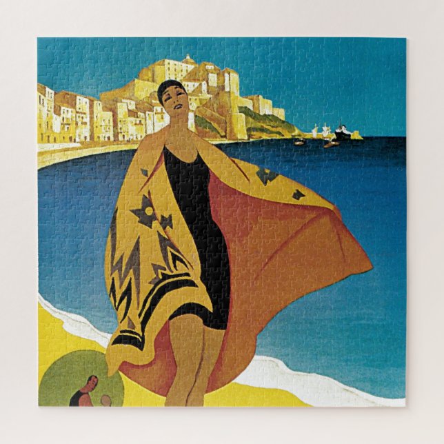 Vintage French Travel Art Painting Illustration Jigsaw Puzzle (Vertical)