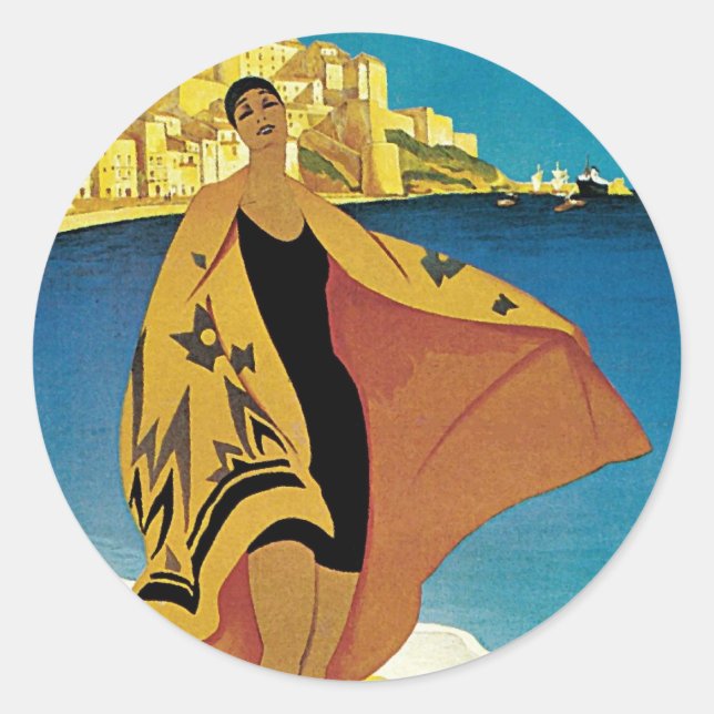 Vintage French Travel Classic Round Sticker (Front)