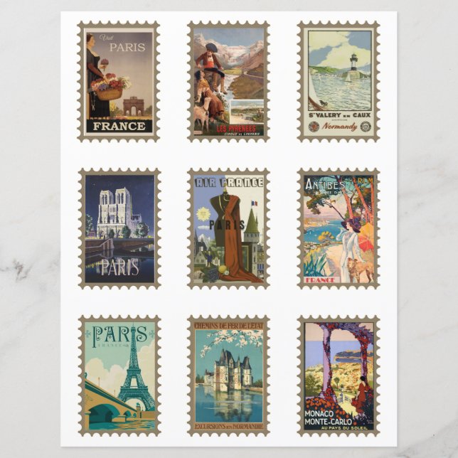 Vintage French Travel Poster Faux Stamps Paris  (Front)