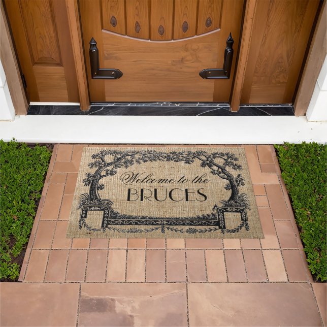 Vintage French Tree Frame Personalised Welcome Doormat (Outdoor)