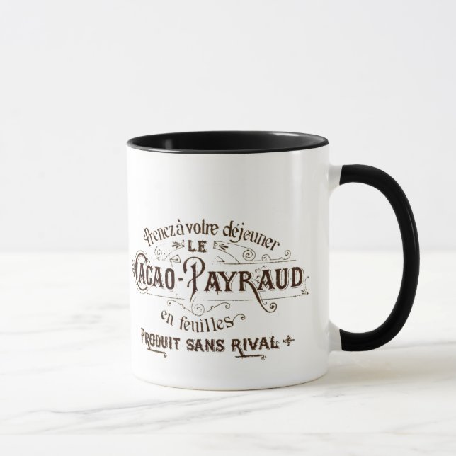 Vintage French Typographic Chocolate Label Mug (Right)