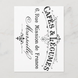 vintage french typography cafes et legumes postcard