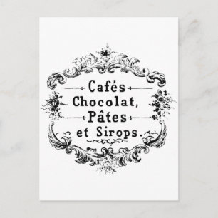 Vintage french  typography chocolate design postcard