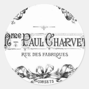 Vintage french typography corset advertisement classic round sticker