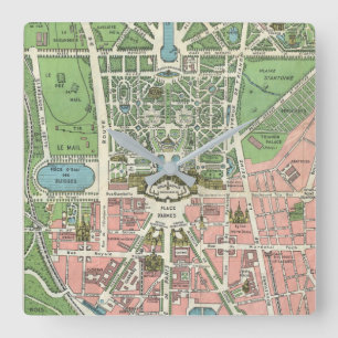 Vintage French Versailles illustration map Square Wall Clock