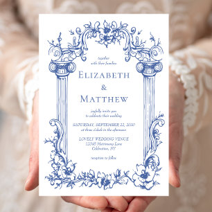 Vintage French Victorian Botanical Blue  Invitation