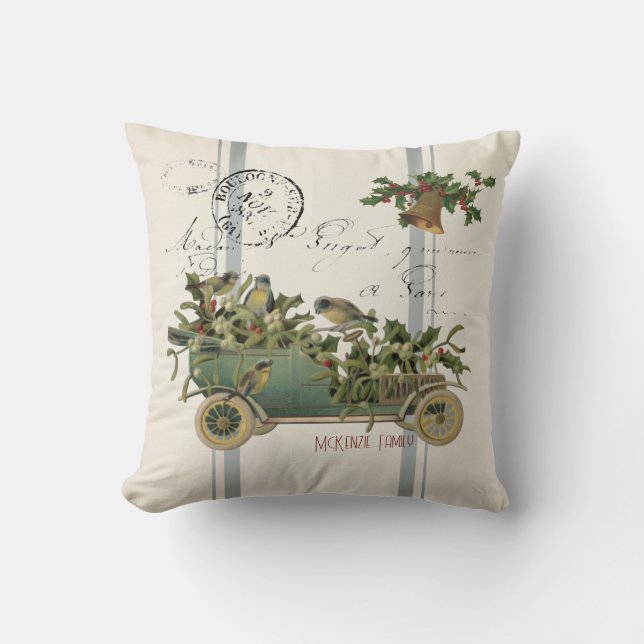 Vintage French Victorian Christmas Scraps Holiday Cushion (Front)