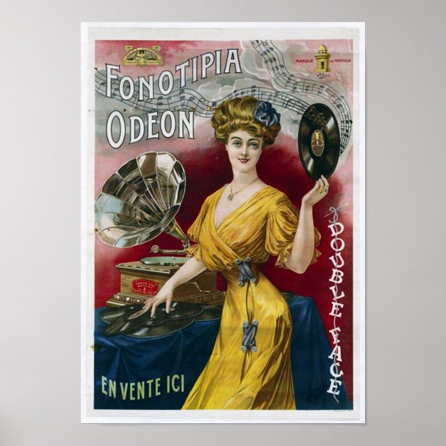 Vintage French Vinyl Record-player Advertising Poster (Front)