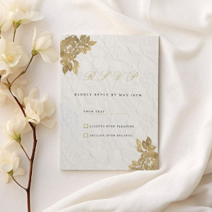 Vintage french white gold floral lace RSVP Invitation