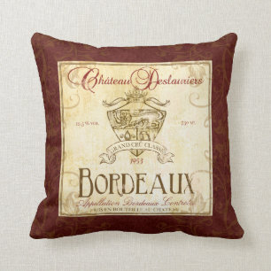 Vintage French Wine Label Art Pillow