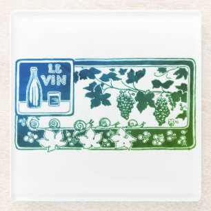 Vintage French Wine Label    Rustic Vineyard  Glass Coaster