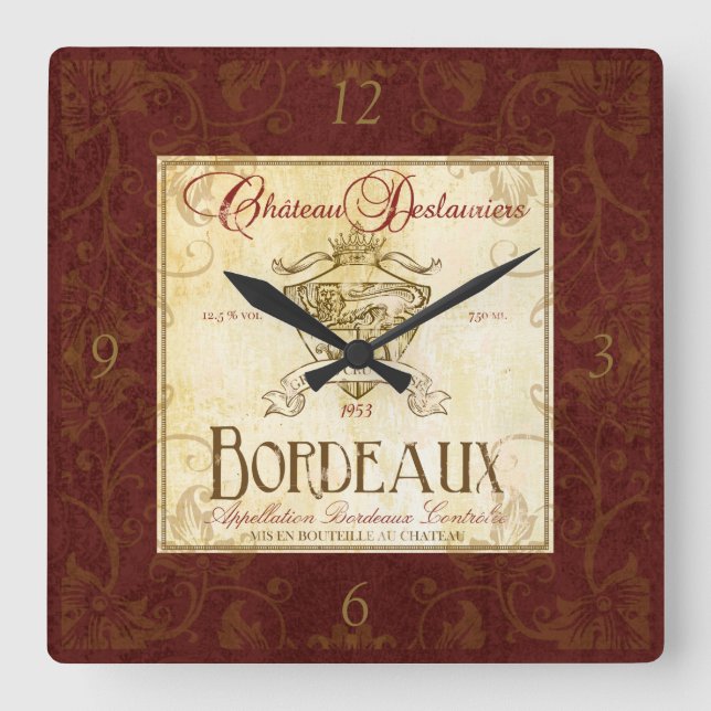 Vintage French Wine Label Wall Clock (Front)