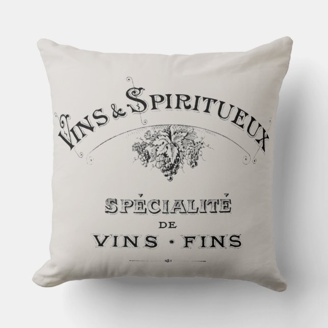Vintage French Wine & Spirits Ad Cushion (Front)
