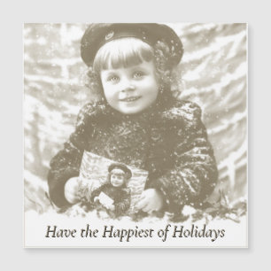 Vintage French Winter Girl Photo Christmas Message