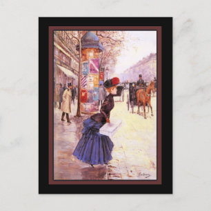 Vintage French Woman Shopping Postcard