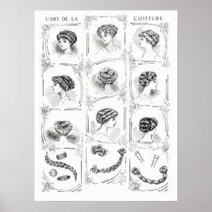 Vintage French Women's Hair Styles Poster