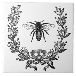 Vintage French Wreath W/ Bee Ceramic Tile Trivet
