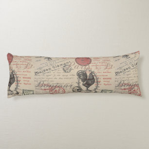 Vintage French Writing Paris Rooster typography Body Cushion