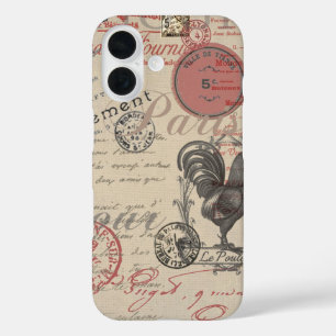 Vintage French Writing Paris Rooster typography iPhone 16 Case