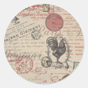 Vintage French Writing Paris Rooster typography Classic Round Sticker