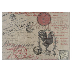 Vintage French Writing Paris Rooster typography Cutting Board