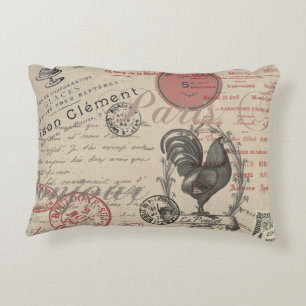 Vintage French Writing Paris Rooster typography Decorative Cushion