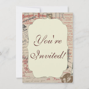 Vintage French Writing Paris Rooster typography Invitation